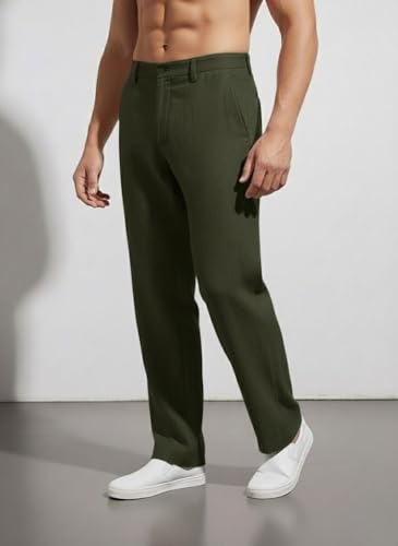 Image of Linen Pants for man | Lower for man | Chinos for Casual Wear |Straight fit Trouser for Men | Elastic Waist Brethable Summer Pants for Regular, Office Wear