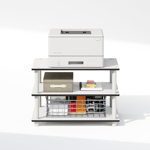 Image of Furinno JUST Toolless Printer Stand with Storage, 3-Tier Under Desk Printer Stand, Printer Table, for CPU, Office Supplies, for Study, Living Room, White