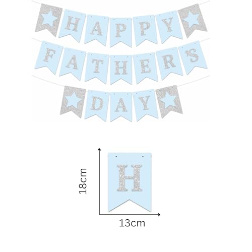 Image of Happy Father's Day Glitter Black Beer Bunting Banner for Dad Father's Party Decorations Backdrop Garland for Father's Day (Light Blue Silver Father)