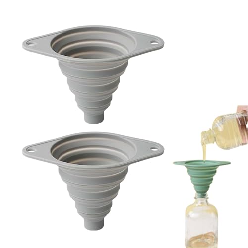 Nuevo juego de embudos de cocina 2025, embudos de silicona plegables, pequeños embudos de grado alimenticio para llenar botellas/botellas de aceite (gris, 2 piezas)