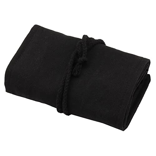 Image of Canvas Pencil Wrap Case, 48 Holes Colored Pencil Roll Holder Storage Pouch for Office (72 Holes, Black)