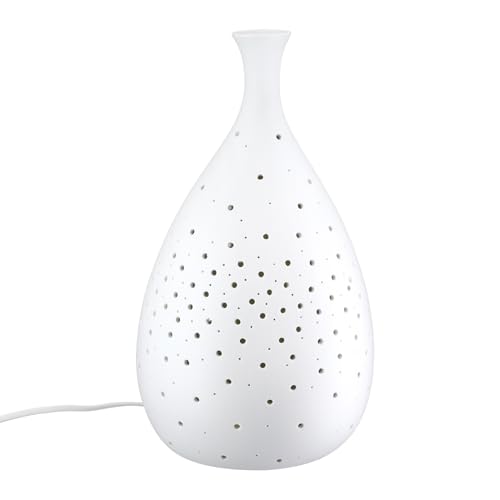 GILDE Tischleuchte Galaxy aus Porzellan - matt weiß - Höhe 34cm x Ø 19cm - Prickellampe