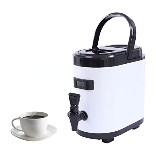 Insulated Beverage Dispenser – Food-grade 304 Stainless Steel Insulated Thermal Hot and Cold Water Beverage Dispenser with Thermometer (6L-Oval White)