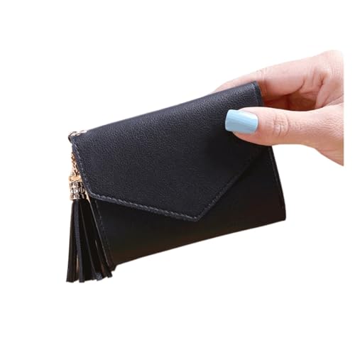 Short Women Wallets Cute Small Women's Wallet Leather Slim Female Purse(Black)