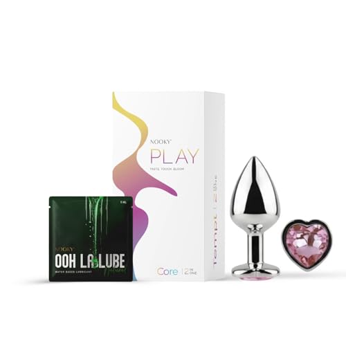 Image of NOOKY Premium Metal Plug Massager with Water Based Natural Lubricant | Heart Design Non Vibrating Flexible Wellness Accessory | Small Size
