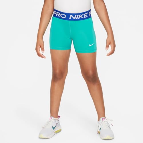 Image of Nike Girls' Pro Shorts (Little Big Kid), Clear Jade Ii /Game Royal /White