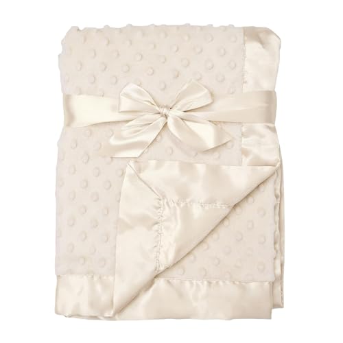 Image of American Baby Company Heavenly Soft Chenille Receiving Blanket (30 inch x 40 inch), 2-Layer Design with Minky Dot & Silky Satin, Cream, for Boys and Girls