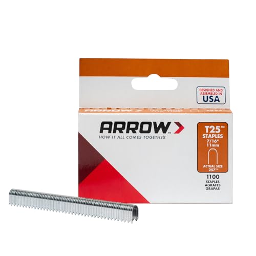 Arrow Heavy Duty T25 Round Crown Staples for Cable and Low Voltage Wiring, 1100 Pack, Leg Length 7/16 Inch, Crown Size 5/16 Inch
