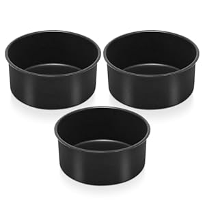 Herogo 6 Inch Cake Tin, Non Stick Round Cake Pan Set of 3, Stainless Steel Baking Tins Set for Birthday Wedding Layer Cakes, Non Toxic Coating and Easy Clean, 7cm Deep and One-Piece Design, 16cm