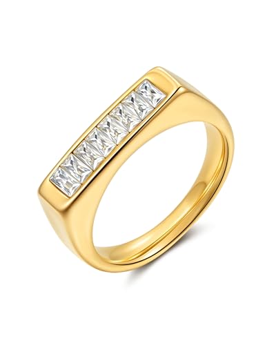 YeGieonr Chunky Gold Statement Rings for Women Non Tarnish 18K Gold-Plated, Waterproof Stainless Steel Gold Ring, Bold Fashion Jewelry for Everyday Wear or Stacking (Rectangle, 6)