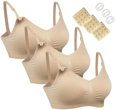 HOFISH 3PACK Full Bust Seamless Nursing Maternity Bras Bralette S-XXL with Extra Bra Extenders & Cli...
