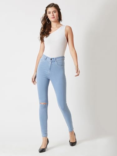 Image of Miss Chase Women's Skinny High Rise Cropped Fringed Hemline Detailing Stretchable Denim Jeans