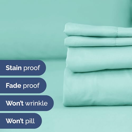 Spa Blue Fitted Sheet & Pillowcase Bedding Bundle (King Size) - Bed Set Includes King Fitted Sheet w/Deep Pockets & King Pillowcases - Cooling Sheets & Pillowcase Bedding Set - image 3