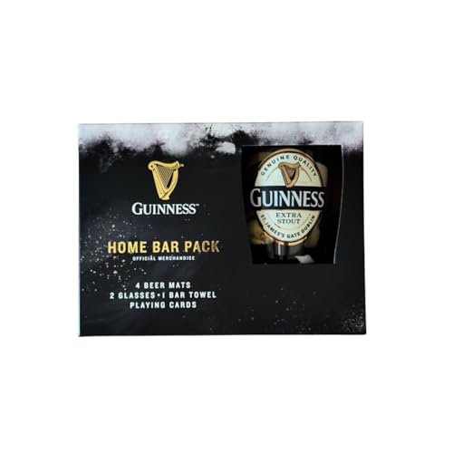 Guinness Home Bar Pack Verres à pinte | Cartes à jouer | Tapis de bière | Serviette de bar