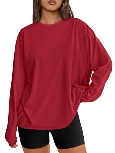 Trendy Queen Womens Oversized Long Sleeve T Shirts 2025 Basic Crewneck Tee Fall Tops Casual Workout Y2K Clothes