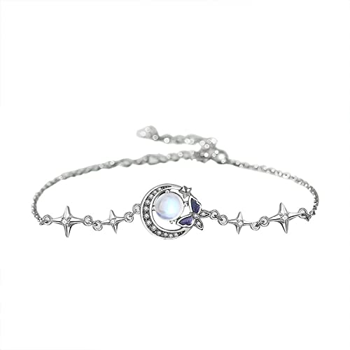 Bracelet en pierre de lune naturelle et argent S925 véritable pour femme