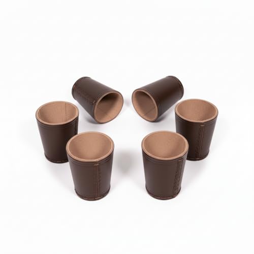 FM Equipment Echtleder Würfelbecher 6er Set Klassischer Handgearbeiteter Lederbecher - B-Ware