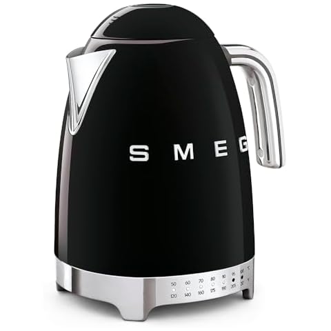 Smeg 50's Retro 7 Cup Stainless Steel Variable Temperature Electric Kettle with 7 Temperature Settings, Led Display, Swivel Base and Keep Warm Function Black KLF04BLUS Cover
