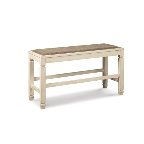 Signature Design by Ashley Bolanburg Double Upholstered Bench, Counter Height, Whitewash