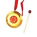 Chinese Traditional Percussion Instrument, Copper Gong with Beater,Brass Gong with Red Ribbon,Small Gongs with Wooden Mallet