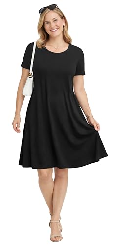 Image of Casual Summer Dresses for Women Beach Sun Dress Short Sleeve Tshirt Dress with Pockets