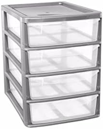 VTL® 4 DRAWER PLASTIC STORAGE DRAWER - A4 SLIM - HOME - OFFICE - BEDROOM IN SILVER