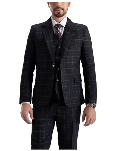 Mens Plaid Suit 3 Pieces Blazer Vest Pant Set Slim Fit Formal Bussiness Wedding Suit Party Tuxedos Suit