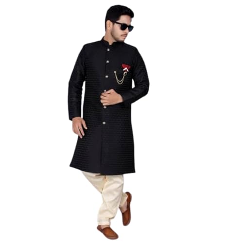 XEPON Men's Sherwani Set with Traditional Heavy Jacquard Mandarin...