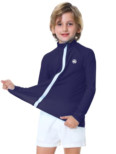 Image of AOBUTE Unisex Kids Zipper Rash Guard Boys UPF 50+ UV Protection Sun Shirt with Thumb Hole 3-12 Years