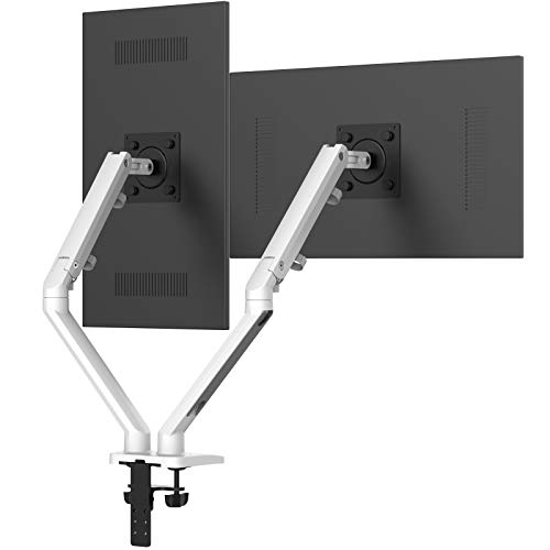PUTORSEN® Soporte de Escritorio para 2 Monitor de Las Pantallas de TV, LCD y computadora de17”-32”/43-81cm, Doble Brazo de Monitor con Resorte de Gas, Aluminio, Capacidad de Carga es 9.5kg
