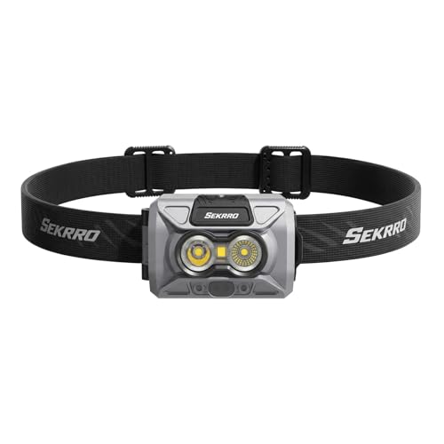 Sekrro F8 Headlamp Rechargeable, 800 Lumen Super Bright LED Head Lamp, IP67 Waterproof with Motion Sensor and Red Light, AAA Battery Compatible for Work, Camping, Running, Hiking
