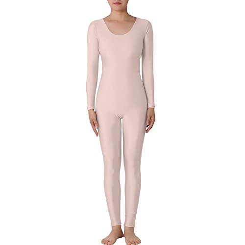 Muka Cuello Redondo Manga Larga Unitard Lycra Zentai Body Catsuit Dancewear-Nude-XXL