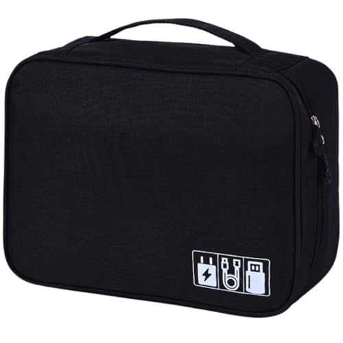 Bolsa Organizador de Cabos e Fios Acessórios Eletrónicos para Viagem a Prova de Água Estojo Necessaire Organizadora com Divisórias Multifuncional Carregadores Video Game Câmeras (Preto)
