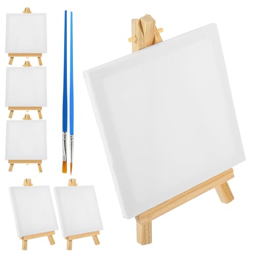TOVINANNA Kit de Pintura sobre Lienzo 6 Mini Caballetes y 2 Pinceles Soporte Compacto y Ligero para Acrílico y Óleo Adecuado para Principiantes y Manualidades Artísticas