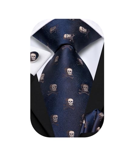 Image of Dubulle Mens Tie Set Solid Paisley Silk Striped Necktie for Men with Cufflinks Tie and Pocket Square,Dark Blue
