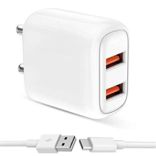 Image of Dual Port Charger for Xiaomi Redmi 13C 5G / 13 C Charger Original Adapter Like Android Mobile Fast USB Wall Charger with 1 Meter USB Type C Charging Data Cable (3.4 Amp, TORM3, White)