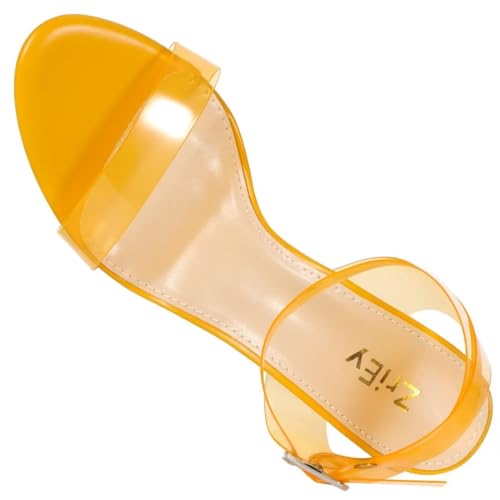 Image of ZriEy Women's Clear Heels Chunky Block Mid High Heeled Sandals | 2.75 Inch Chunky Heel, Transparent Open Toe Ankle Strap Dress Pump Shoes for Women in Daily Wear Party Wedding