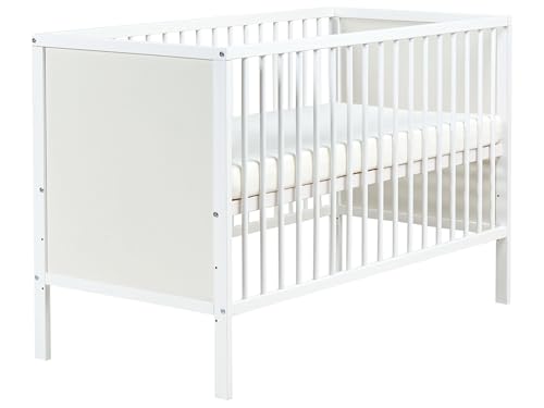 Cuna Minimalista para bebé tamaño estándar 60 x 120 cm Barras Ajustables en Altura MDF Blanco Zama