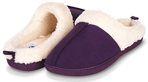 Floopi Womens Indoor Outdoor Fur Lined Clog Slipper W/Memory Foam (L, Purple-301)