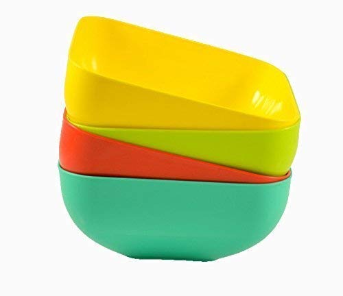 Maxigo Set of 4 Plastic Square Microwave Bowls Set, Mixing and Serving Bowl for Kitchen Dinning Table (Square Bowl)