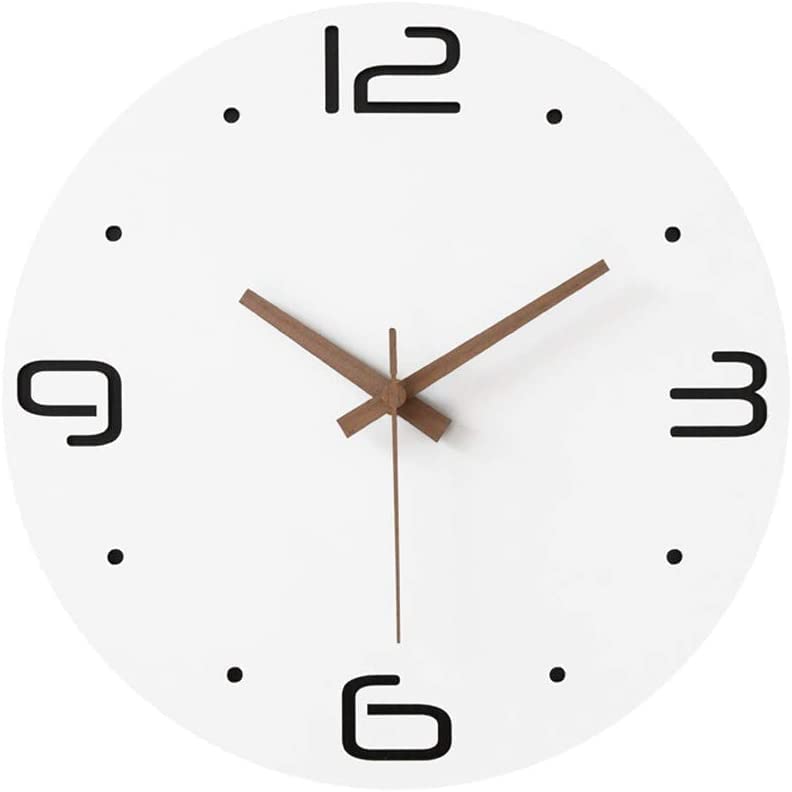 Horloge murale ronde avec pointeur en noyer haut de gamme et bois blanc chic