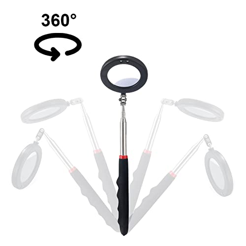4PCS Telescoping Inspection Mirror LED Lighted Inspection Mirror for Mechanic Checking Vehicle, Car, Eyelashes, Mouth, Small Parts Observation (Extendable, Rectangle & Round)
