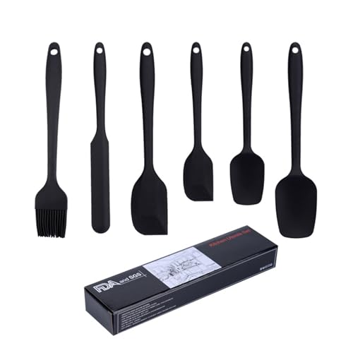 6-Piece Silicone Spatula Set: Silicone Scraper Set, Kitchen Baking Tools Including Scrapers, Spatulas, Oil Brush, and Spoon, Heat Resistant from -40 to 230°C, Suitable for Cooking and Baking (Black)