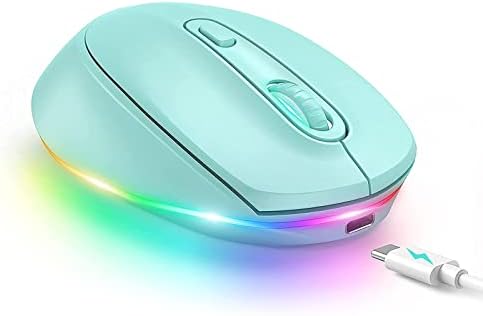 Seenda Silent Bluetooth Mouse, Rechargeable 3-Mode Bluetooth Wireless Mouse for Kids, Laptop, Tablet, PC, Windows 7/8/10, Macbook, Android, Cute LED Backlit, DPI (1000/1600/2400) - Pink