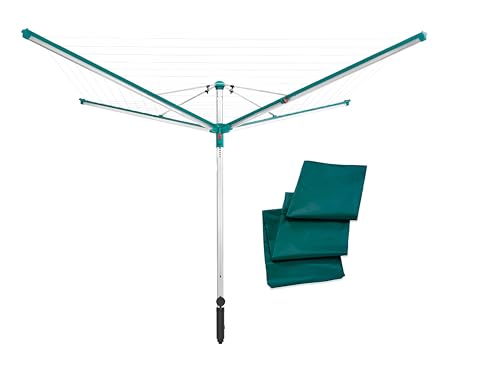 Leifheit Séchoir parapluie Linomatic 600 Deluxe Cover, étendoir parapluie grande surface d'étendage avec douille fixation et housse de protection, séchoir...