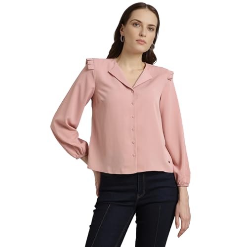 Image of Van Heusen Women Polyester Regular Fit Solid Full Sleeve Casual Shirt