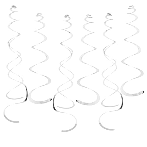 Image of Party Swirl Decorations Hot Pink Shinny Foil Hanging Swirl Decorations Plastic Streamer for Ceiling Plastic Streamer for Party Decorations Metallic Hanging Swirl Pack of 30 (Sliver)