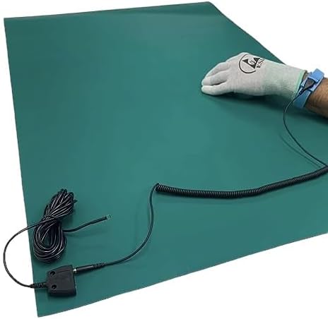 Anti Static Mat - ESD Table Mat - Soldering, Electronic (Cellphone, Computer) Repair, PC Building - with Wrist Strap, and Grounding Kit - Green (2' x 4' (24" x 48"))