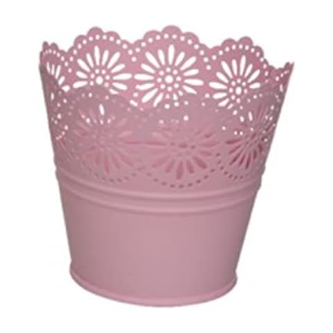 Summer Plant Pot / Metal Planter - Ditsy Floral Cutout Detail - 10.5 cm (Pink) Cover