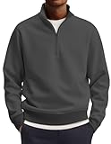 COOFANDY Men's 3/4 Zip Pullover Sweatshirts Fall Long Sleeve Polo Shirts Mock Neck Business Casual Essential Work Tops Dark Gray